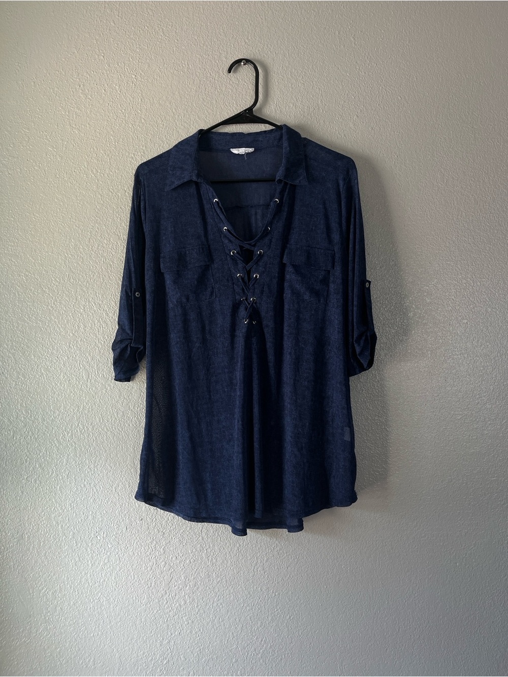 Siren Lily Navy Lace-Up Tunic Top